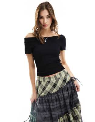 Free People Off The Shoulder Rib Knit Crop Top In Black