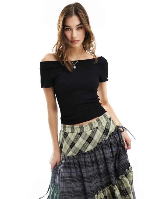 Free People ribbed off shoulder bandeau top in black
