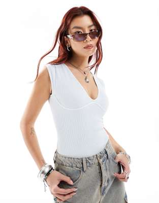 Free People Free People ribbed scoop bodysuit in sky blue