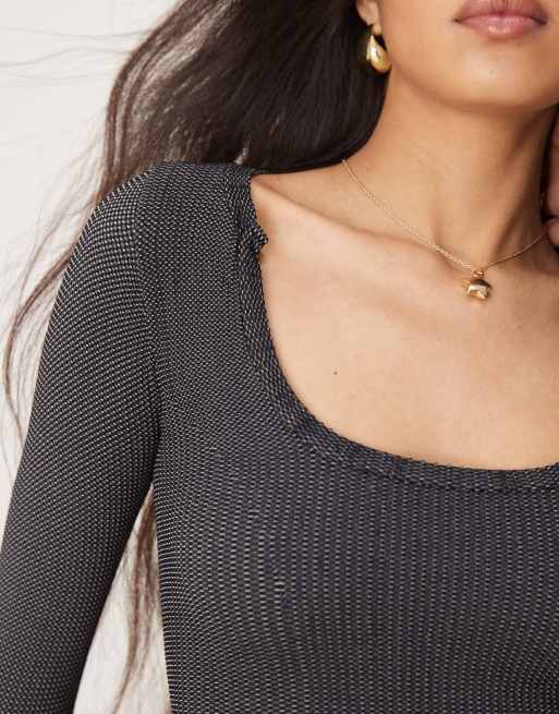 Free People ribbed scoop neck long sleeve top in washed black, 4 of 4