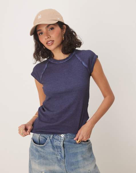 Free People riley raglan sleeve t-shirt in blue - view 1