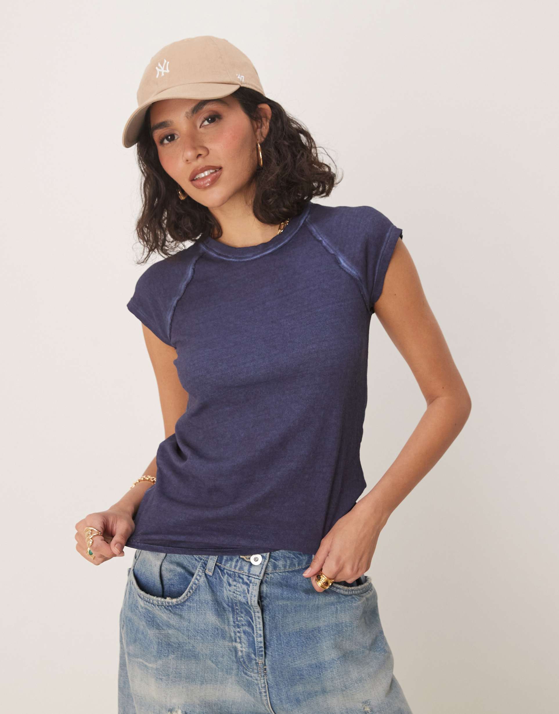 free people riley raglan sleeve t-shirt in blue