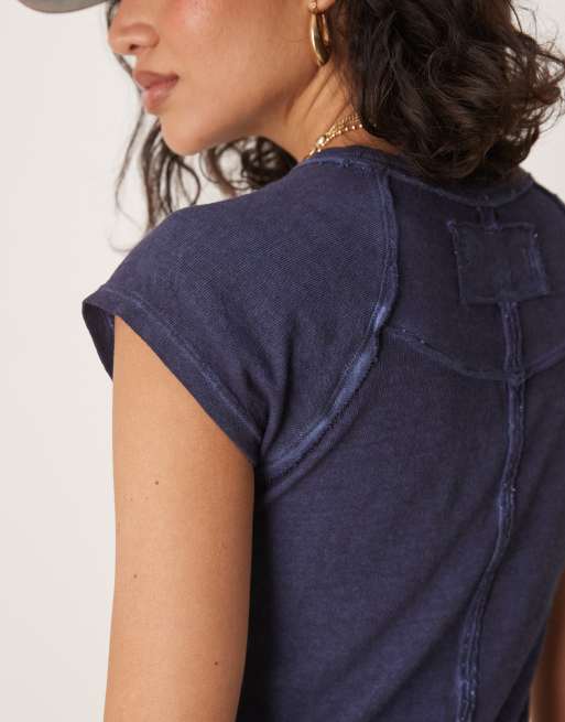 Free People riley raglan sleeve t-shirt in blue, 2 of 4