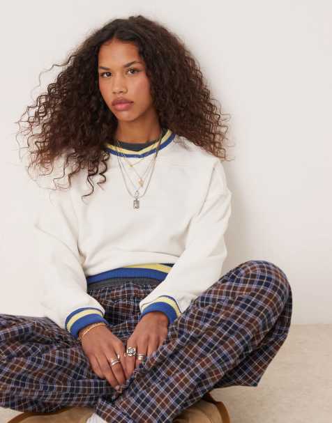 Free People rio contrast trim cropped sweat in ivory - view 1