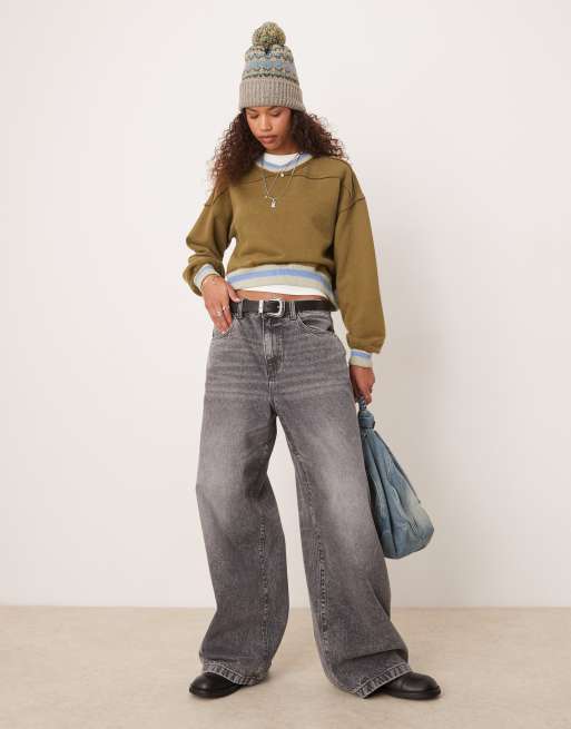 Free People rio contrast trim cropped sweat in khaki, 2 of 4