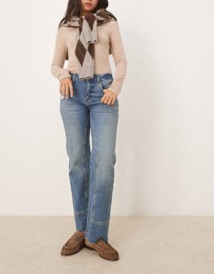 Free People - Risk Taker - Gerade geschnittene Jeans in Blau mit mittelhohem Bund-Rot