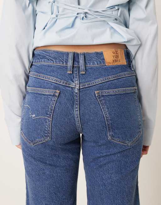 Free People risk taker mid-rise straight leg jeans in be bold blue, 4 of 5