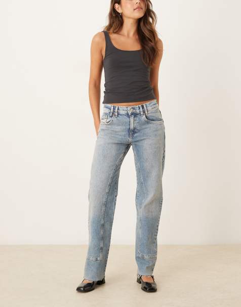 Free People risk taker mid rise straight leg jeans in light wash blue