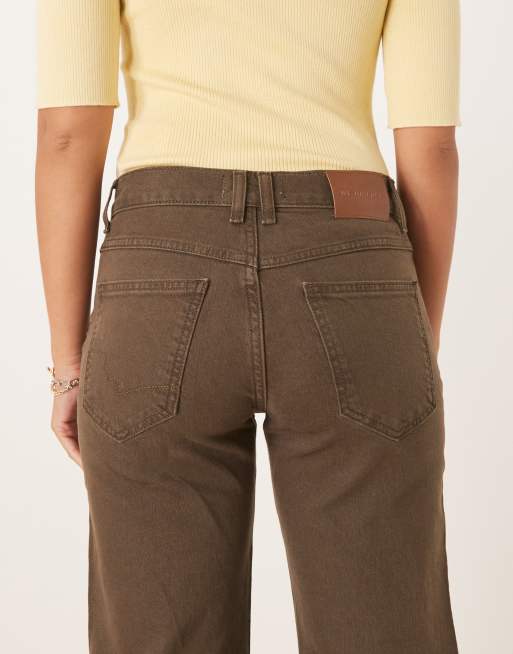Free People risk taker mid-rise straight leg jeans in workwear brown, 4 of 5