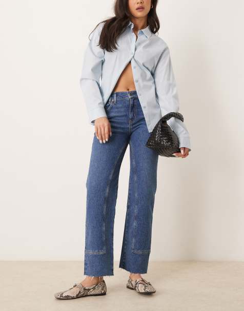 Free People – Risk Taker – Mittelhohe Jeans in Be Bold Blue mit geradem Bein - view 1
