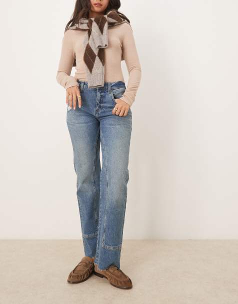 Free People – Risk Taker – Niebieskie jeansy z prostymi nogawkami i średnim stanem - view 1