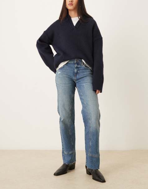 Free People - Risk Taker - Rechte jeans met halfhoge taille in blauw - view 1