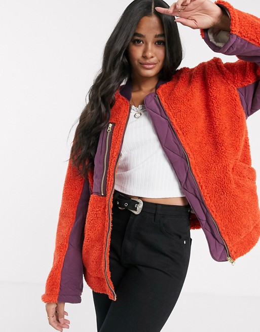 Free People Rivington sherpa style jacket with contrast utility pocket ...