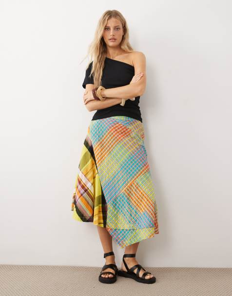 Free People rivoli asymmetric mismatch midi skirt in multi pop