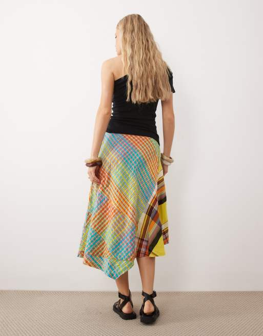 Free People rivoli asymmetric mismatch midi skirt in multi pop, 2 of 5