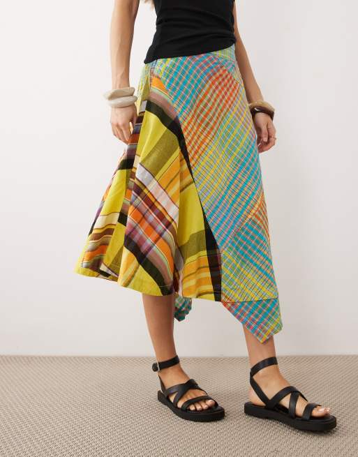 Free People rivoli asymmetric mismatch midi skirt in multi pop, 3 of 5