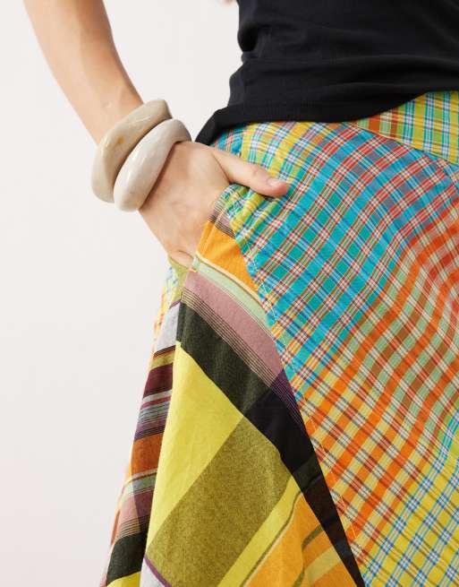 Free People rivoli asymmetric mismatch midi skirt in multi pop, 4 of 5
