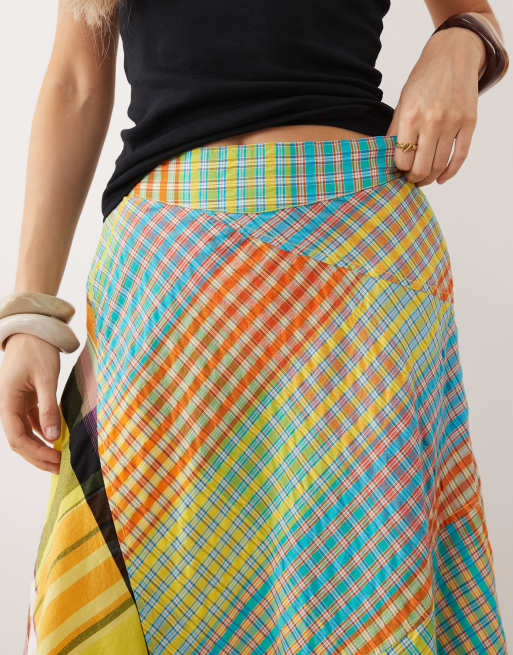 Free People rivoli asymmetric mismatch midi skirt in multi pop, 5 of 5