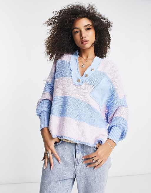 Free People Road Trip rugby henley top in pastel ASOS