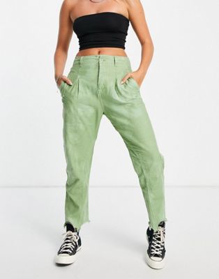 Free People Rock Steady boyfriend fit trousers in green - ASOS Price Checker