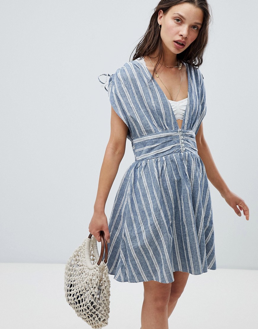 Free People Roll The Dice Striped Dress-Blue