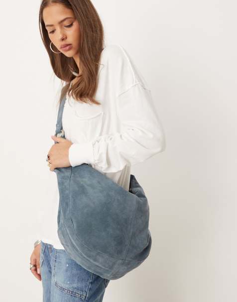 Free People Roma suede tote bag in blue slate - view 1