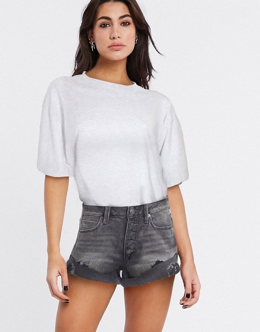 Free People romeo rolled cut off denim shorts in black