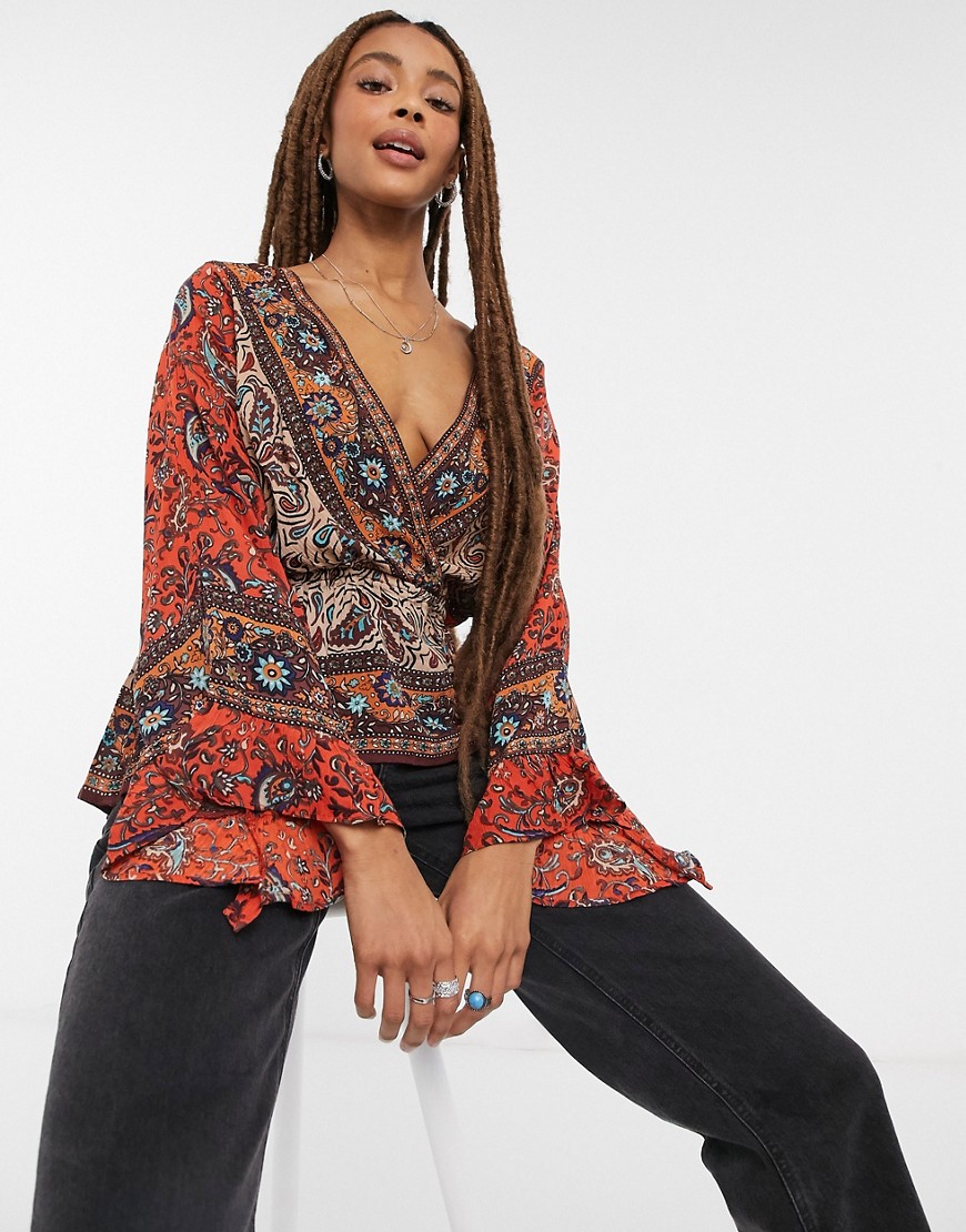 FREE PEOPLE ROSALIE WRAP TOP IN RED,OB1140503