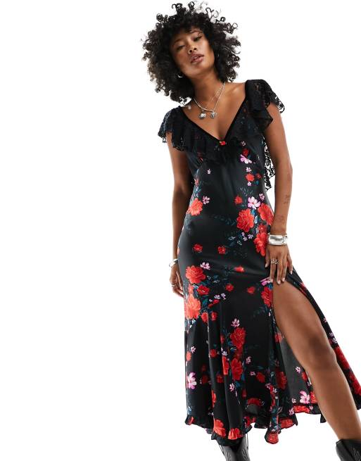 free people black floral midi dress Black Floral Midi Dress by Free People