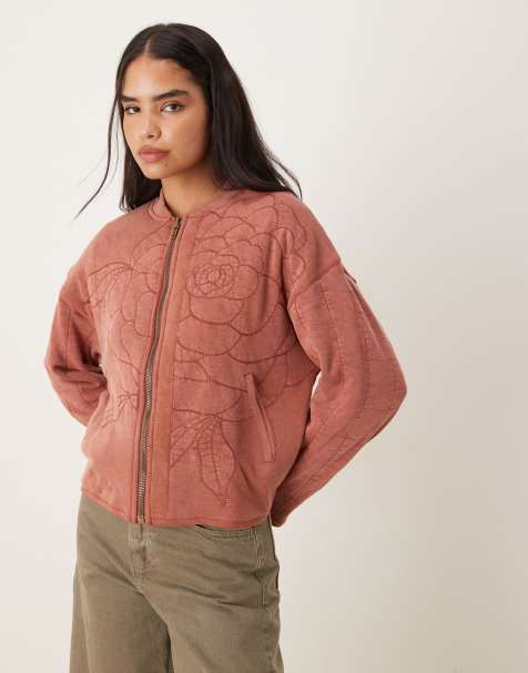 Free People rose quilted zip through jacket in cinnamon