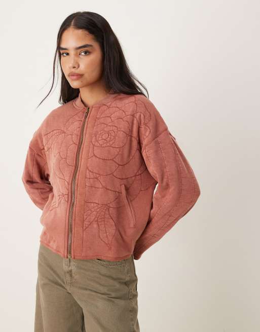 Free People rose quilted zip through jacket in cinnamon