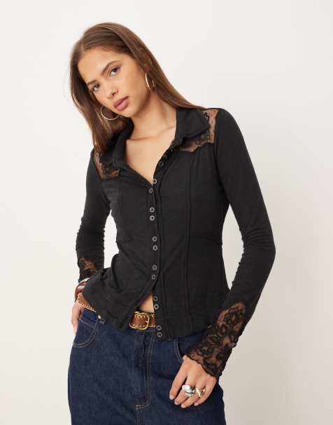 Free People rosebud cuff top in black