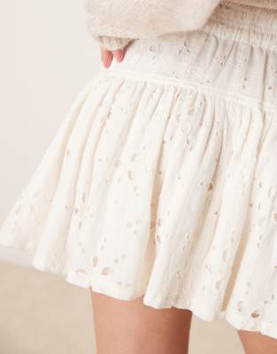 Shop Free People Roselle Ruffled Broderie Mini Skirt In White
