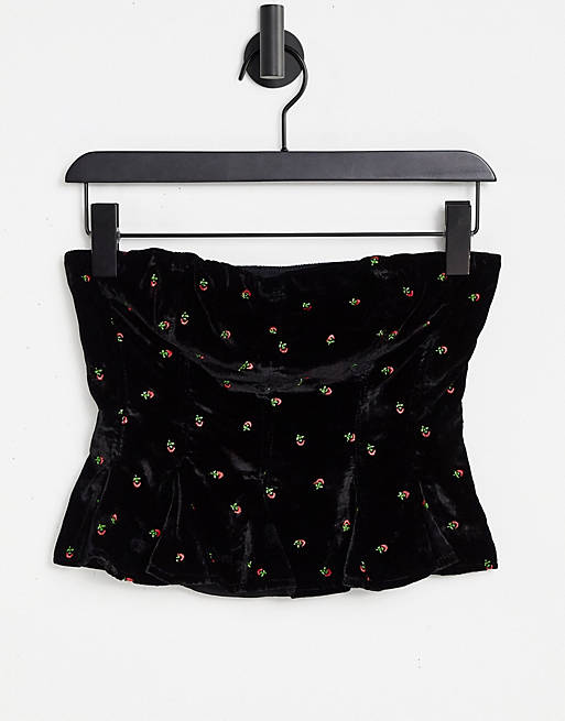 Free People Rosie embroidered bustier top in black