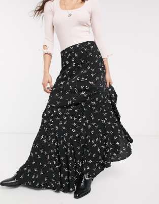 Free People ruby's forever floral maxi skirt-Black