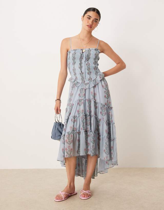 free people blue combo dress ruched ruffle midi in soft Crafted from soft viscose x-colourCode:PWDR BLU Bayley new look Size:M-US 8