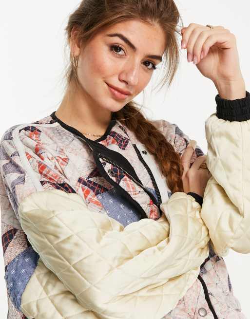 Free people pandora hot sale mixed print bomber jacket