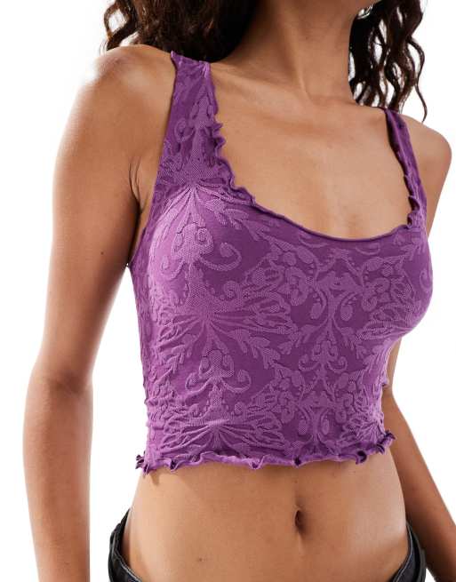 Free People ruffle edge scoop neck cropped cami top in amethyst, 2 of 4