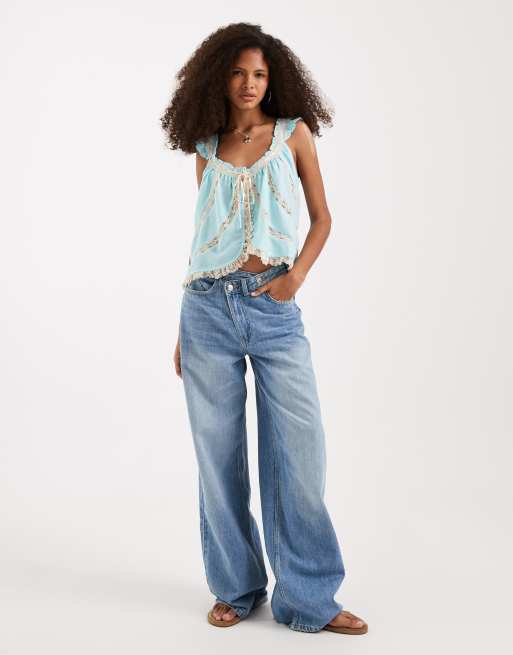 Free People ruffle lace blouse in light blue, 2 of 4