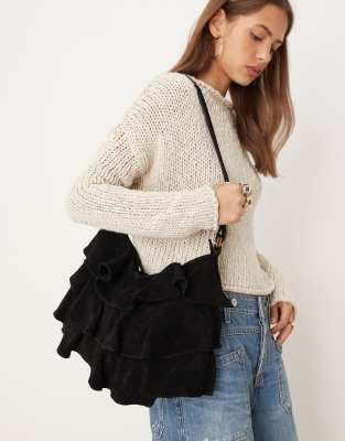 Free People ruffle shoulder bag in black | ASOS