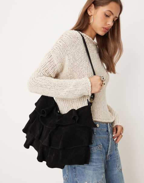 Free People ruffle shoulder bag in black - view 1
