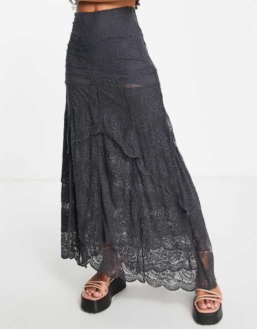 Free People ruffled boho maxi skirt in ebony ASOS