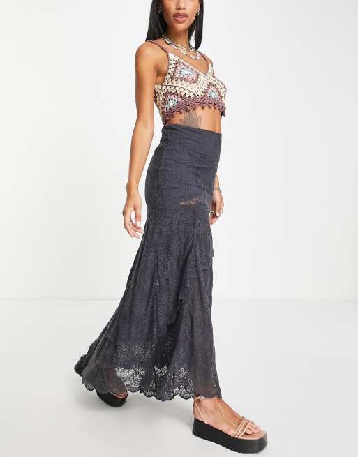 Free People ruffled boho maxi skirt in ebony ASOS