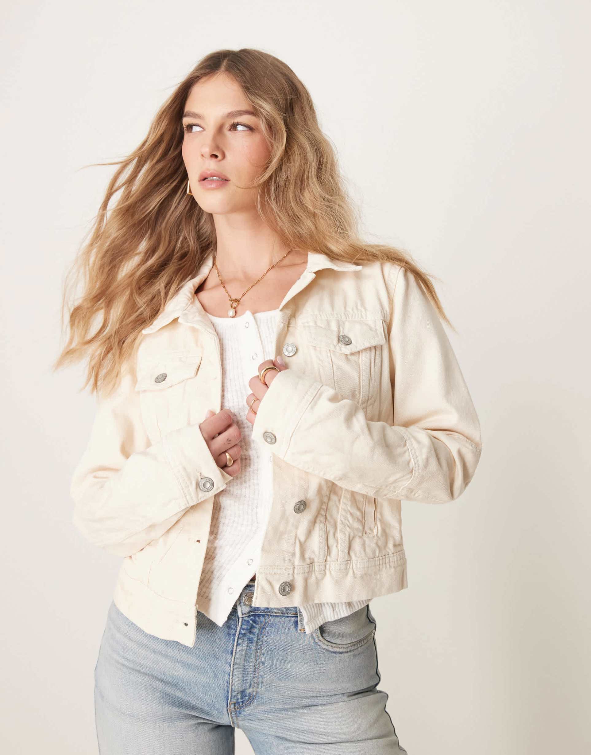 free people rumors denim jacket in ecru