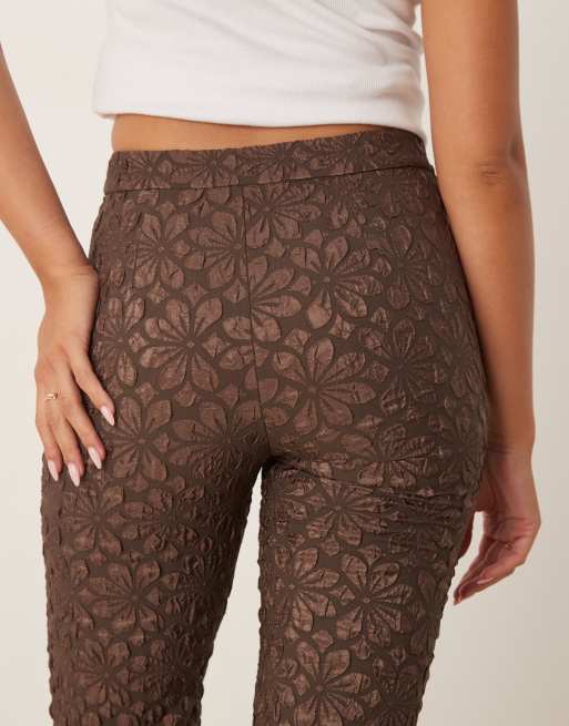 Free People Runway floral flared pants in French chocolate, 3 of 5