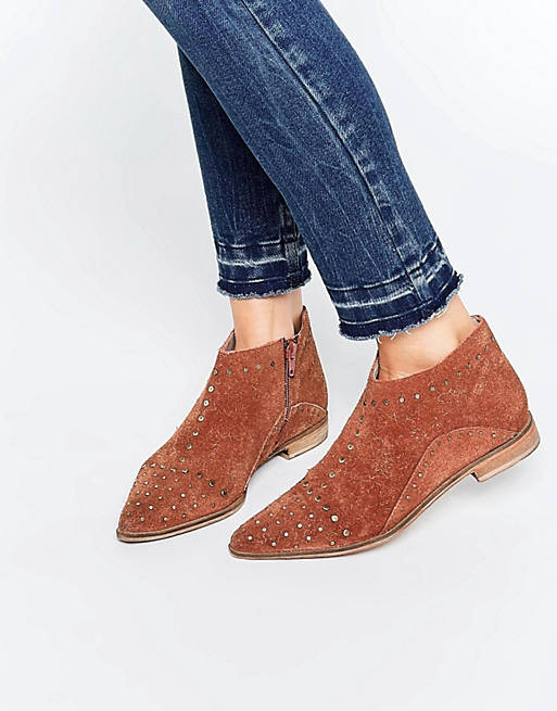 Free People Rust Aquarian Suede Studded Flat Ankle Boots