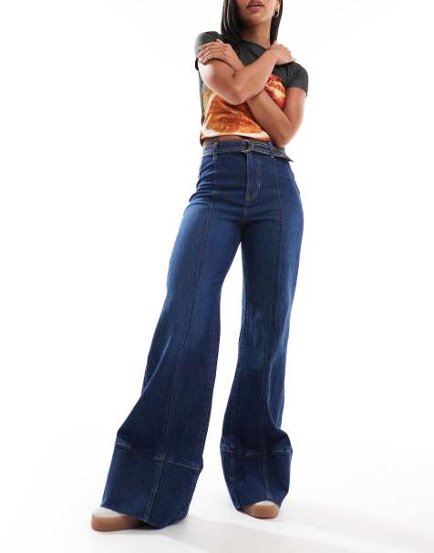 Free People ryla high waisted a-line jeans in dreamscape blue