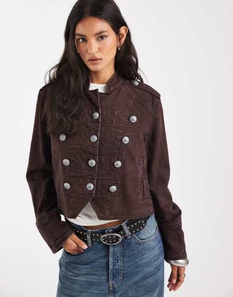Free People ryland military band jacket in brown - view 1