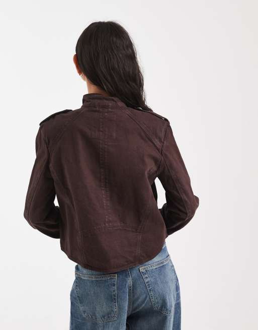 Free People ryland military band jacket in brown, 4 of 4