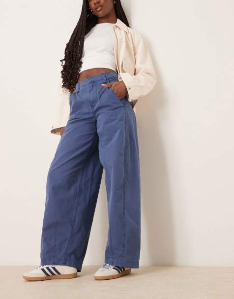 Free People rylee relaxed chino trousers in denim blue